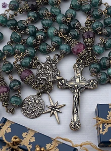 Weihnachtsfreude Krippe Erbstück Rosenkranz | Heritage Bronze|Grün Rot Jade - Bild 1 von 8