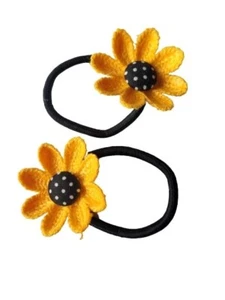 NEW 2 Pack 4.5cm Yellow Crochet Sunflower Elasticated Bobbles Hair Tie Fashion - Picture 1 of 1