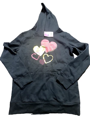 Moletom com capuz preto Circo tamanho XL 14/16 com corações rosa e dourado - Imagem 1 de 4