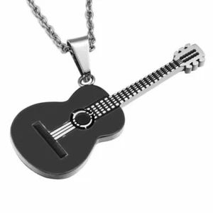 COLLIER Pendentif guitare acoustique - métal noir - 5x2cm - collier 60cm - Bild 1 von 3