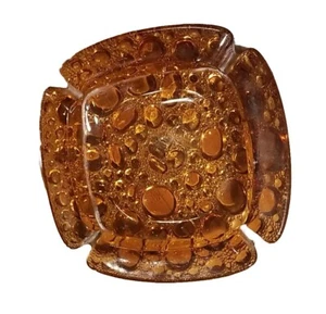 Large vintage Square 1960s MCM Libbey Ashtray Bubble Glass. Amber tobacco Blenko - Picture 1 of 5