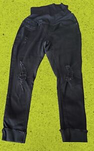 Sandpiper Maternity Crop Jeans XL Black Distressed Rip Full Panel Straight Cuff