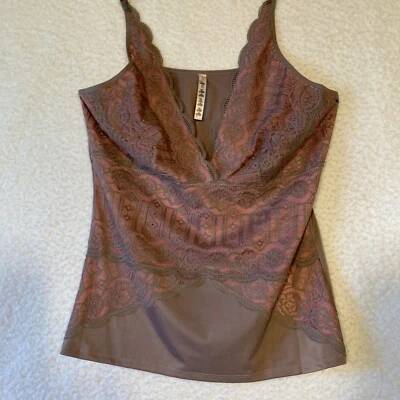 Rhonda Shear Feminino 2X Detalhe de Renda Cami Novo com Etiquetas Mocha Dusty Rose Intimates - Imagem 1 de 4