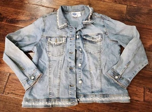 Chaqueta vaquera años 90 perlas joyas Diane Gilman 1X cuentas pedrería azul claro - Imagen 1 de 13