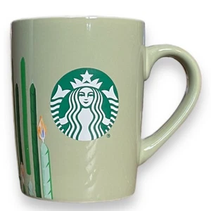 STARBUCKS Green w/ Green & Blue Birthday Candles Coffee Mug Cup 10 oz  2021 NEW - Picture 1 of 3