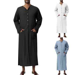 Robe Thobe pleine longueur Saudi Jubba Kaftan bleu noir blanc pour hommes