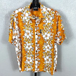 Vintage Orange Hawaiian Shirt Kai-Veikau Fiji Button Down Men's M Medium Floral - Picture 1 of 7