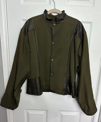 Chaqueta Gerard Babin para mujer verde cuello falso manga larga abotonada de colección talla M/L Foto 1 de 4