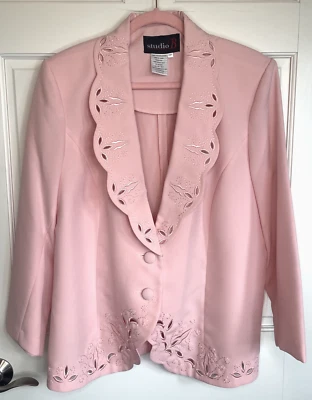 Blazer Boho Vintage Para Mujer Bordado Talla 18P Náutico Femenino Rosa Ojales Foto 1 de 4