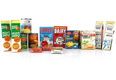 Lotto 16  Miniature Confezioni Alimenti Cibo Vari VINTAGE Latte Cereali Fagioli - Immagine 1 di 4