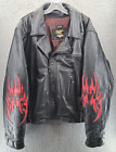 Jamin Double Rider Leather Motorcycle Jacket Mens 50 Black Breathable Red Flames