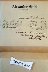 1916 Billhead The Alexander Hotel Bonham, edificio histórico de Texas - Imagen 1 de 1