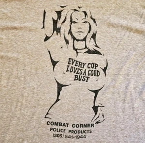 Vintage 80s Every Cop Loves A Good Bust Ringer T Shirt Combat Corner Large - Picture 1 of 7