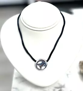 Movado Sterling Silver Disk Pendant on Silk Cord P-13370 - Picture 1 of 2