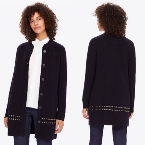 NUOVO Cappotto Maglione Tory Burch Harley Lana Navy M