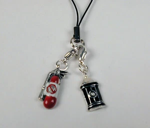 Pewter Fire Hydrant & Fire Extinguisher Charms Zipper Pull Free U.S. Shipping - Picture 1 of 2