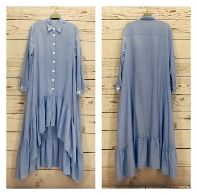 Платье макси Erika Pena Rita женское XS/S с оборками высокая низкая хлопковая рубашка на пуговицах синее - Изображение 1 из 4