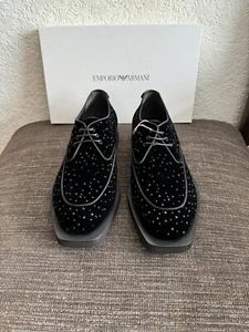Zapatos de terciopelo EMPORIO ARMANI con adornos de cristal Reino Unido 10 PVP £530 - Imagen 1 de 7