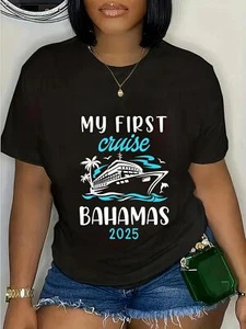 My First Cruise Bahamas 2025 Vacation Family Trip T-Shirt Round Neck T-Shirt - Picture 1 of 12