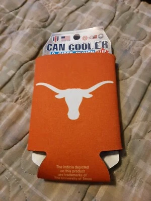 ENFRIADOR DE LATAS TEXAS LONGHORNS KOOZIE NUEVO DOBLE CARA PLANO Foto 1 de 2