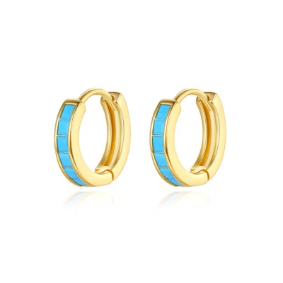 Damen Kinder Ohrringe Klapp Creolen Rhodiniert Türkis Ohrschmuck Kinderschmuck - Bild 1 von 4