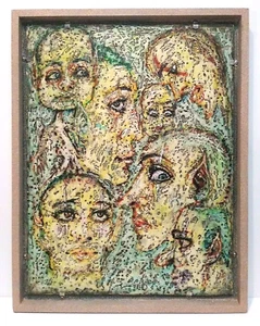 AMERICAN OUTSIDER ARTIST UNCLE FRANK VERNI ORIGINAL M/M on BOARD FIGURES FACES - Picture 1 of 11