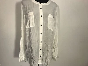 Blusa blanca marfil arrugada con botones manga larga GH Bass talla grande para mujer - Imagen 1 de 1