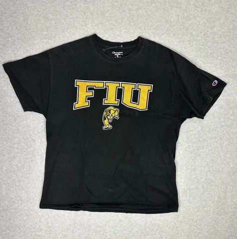 FIU Panthers Shirt XL Black Distressed Football Embroidered Champion T Shirt Men Cover