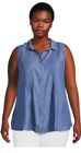 Terra & Sky Women's Sleeveless Pintuck Camp Summer Shirt Medwash Size 4X 28W-30W