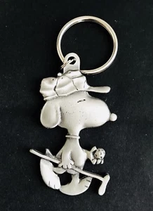 Pewter Silver SNOOPY Golfing Golf Charlie Brown Peanuts Figurine Keychain #2 - Picture 1 of 2