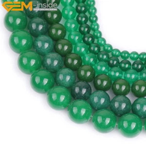 Green Jade Gemstone Round  Smooth Loose Beads Strands For Jewelry Making 15'' - Picture 1 of 38