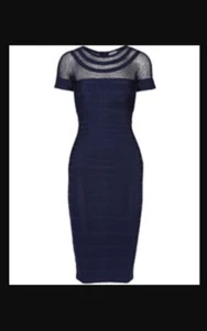 Vestido Midi Herve Leger Talla S Tania Malla Panel Azul Marino Bondage, $1590. - Imagen 1 de 10