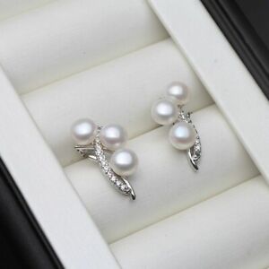 Lab Created Pearl Earring 14K White Gold Plated Women's Jewelry Anniversary