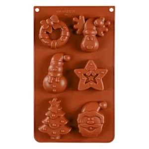 6 Cavity Christmas Themed Silicone Cake Chocolate Soap Candle Resin Mould - Picture 1 of 3