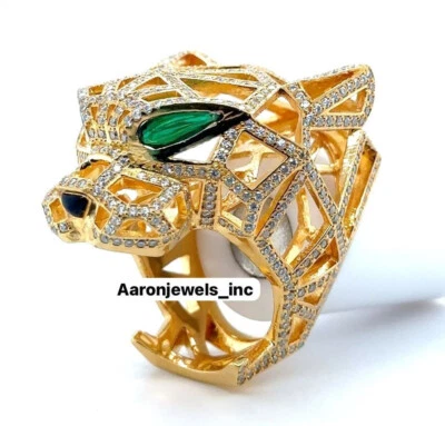 Mens Ring PANTHER 3.40Ct Moissanite with Emerald IN REAL 925 Silver Pass Tester - Image 1 of 4