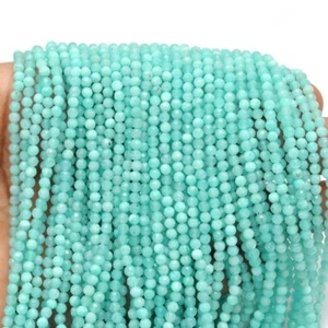 Cuentas curativas redondas facetadas amazonita azul 3-4 mm A++ para hacer joyas 12" - Imagen 1 de 12