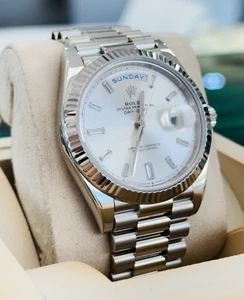 Rolex Day-Date 40 228239 President White Gold Factory Silver Baguette Diamond - Picture 1 of 12