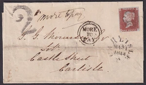 1841 SG8 1d RED BROWN PLATE 36 COVER PORTSMOUTH TO CARLISLE 2d MORE TO PAY (JI) - Picture 1 of 3