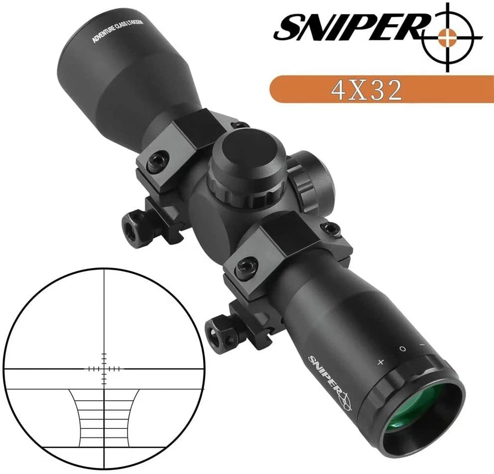 Sniper 4X32 Compact RANGEFINDER Scope 223/ 308/ 1022/ Crossbow Scope /w Rings - Image 1 of 4