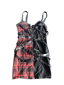 Killstar Bury me Bondage Dress zip Womens Medium Black Tartan Red Industrial - Picture 1 of 5