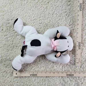 Ty Inc 1994 "Dotty" Cow Plush Stuffed Animal Pink Bow Black Spot Soft Toy - Picture 1 of 9