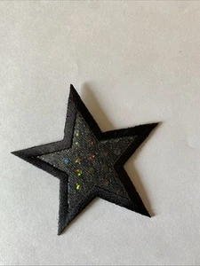 "Parche bordado brillo 3"" negro plata estrella hierro" - Imagen 1 de 1
