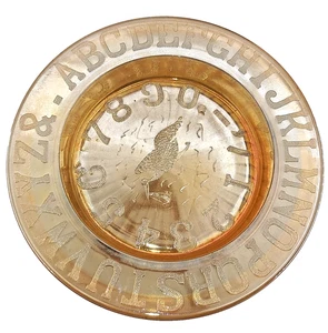 Vintage Karneval Glas Alphabet Teller Storch & Zahlen irisierend 7,5" - Bild 1 von 8