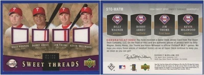 2004 Sweet Threads QUAD GAME-WORN джерси Thome Millwood Abreu Wagner #'d 52/99 - Изображение 1 из 3