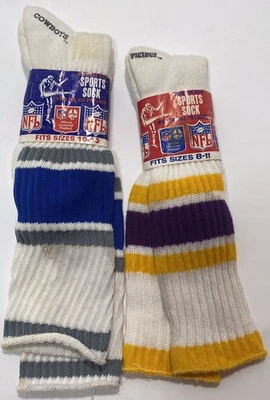Calcetines 2pr NFL Años 80 Para Hombre Deportes Medias Vaqueros Vikingos 8-11 Fútbol EE. UU. 367 Foto 1 de 4