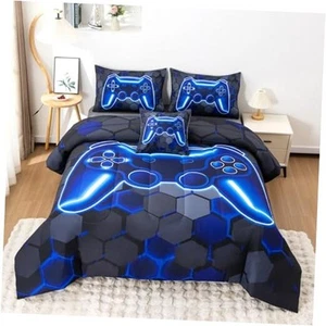 6Pcs Gamer Comforter Set with Sheets for Boys Girls Kids Queen(6 pc) Blue 2 - Picture 1 of 8