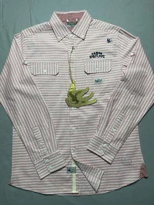 SABIT NYC  NWT Men's Size Large Button Up Shirt Embroidered Salmon Stripe RARE - Picture 1 of 10