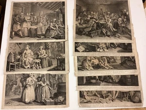 8 Original William Hogarth Gravuren 5 A Rake's Progress 3 Huren Fortschritt - Bild 1 von 24