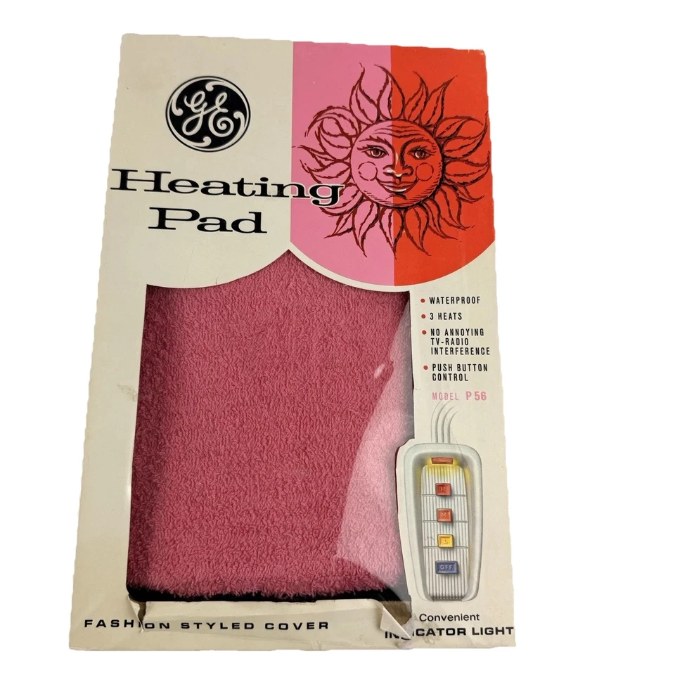 Almohadilla térmica GE de colección caja eléctrica general cubierta de tela de rizo rosa multi calor Foto 1 de 4