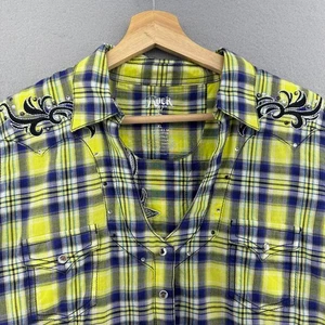 Rock 47 by Wrangler Damen XL kariertes Western Hemd Kurzarm gelb Rock Edelsteine - Bild 1 von 8